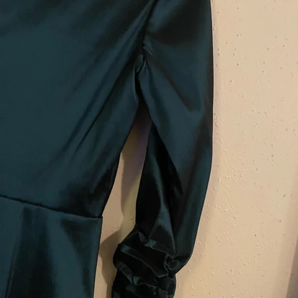 Blue Ruched Wrap Gown with Notched Collar - Picture 5 of 6